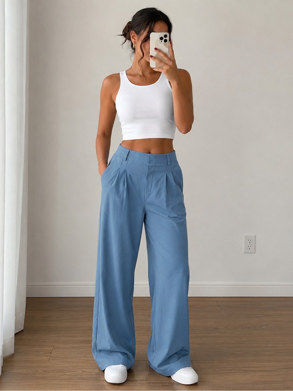 HALARA Wide-Leg Pleated Pants in Dusty Blue